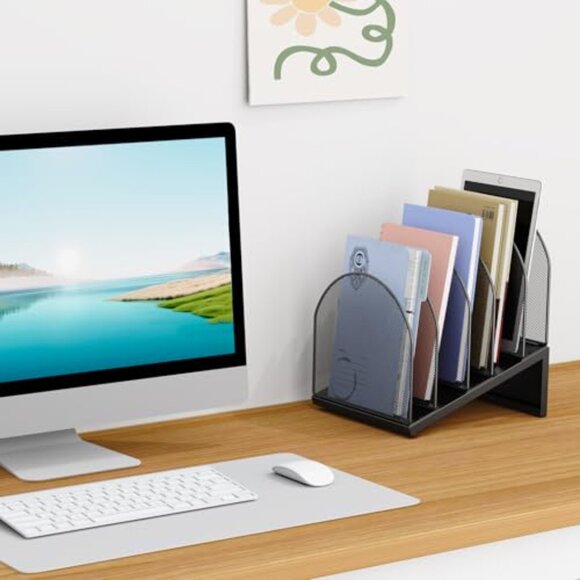 5-Section Metal Mesh Desk File Organizer for Documents & Office Papers - Picture 4 of 8